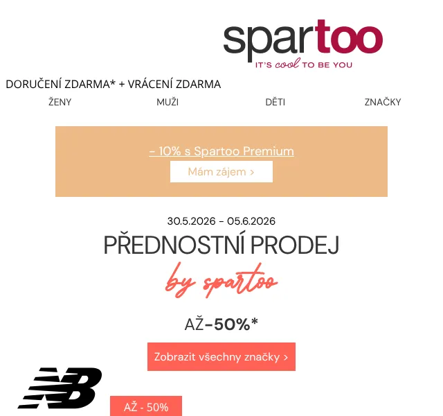 Spartoo.cz: až -50 % na Adidas, Pepe Jeans, New Balance – květen 2026