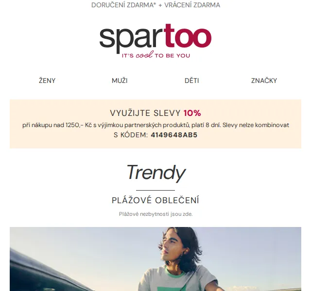 Spartoo.cz: Sleva 10 % na plážové oblečení – září 2026