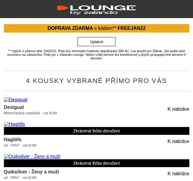 Lounge by Zalando: Desigual, Haglöfs, Quiksilver – sleva až 75 % – červen 2026 | Nuslet.cz