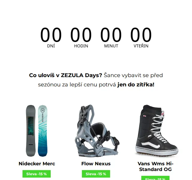 SNOWBOARD ZEZULA: ZEZULA Days – sleva 15 % na vybrané kolekce – červenec 2026 | Nuslet.cz