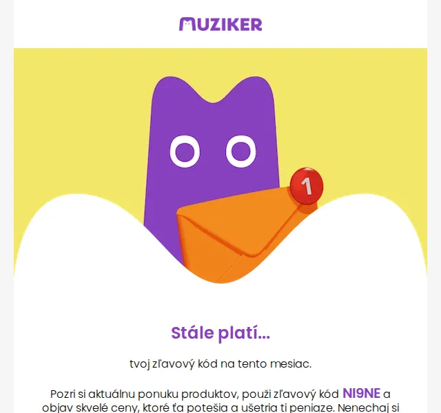 Muziker: Slevový kód NI9NE – červenec 2026 | Nuslet.cz