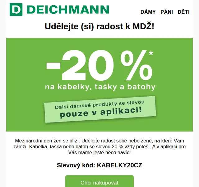 DEICHMANN: 20 % na kabelky, tašky a batohy – červenec 2026 | Nuslet.cz