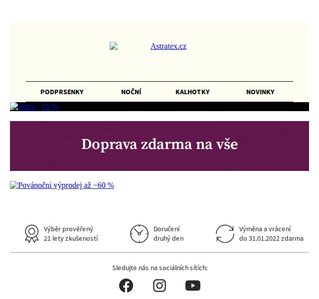 Astratex.cz: 15% extra sleva na zlevněné a doprava zdarma – červen 2026 | Nuslet.cz