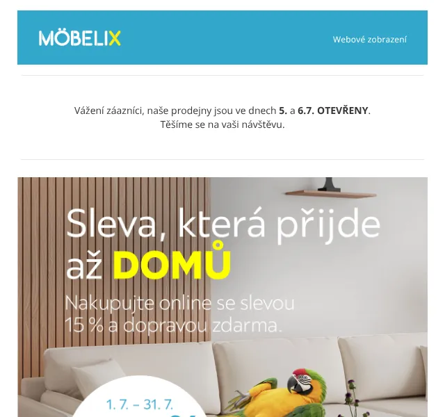 Möbelix: Nábytok se slevou 15 % – červenec 2026 | Nuslet.cz