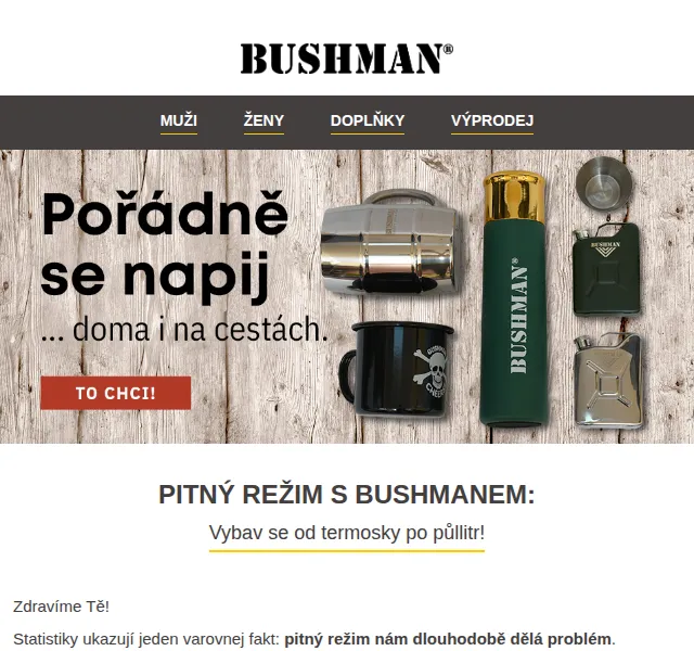 BUSHMAN: pitný režim s termohrnkem už od 249 Kč – červenec 2026 | Nuslet.cz