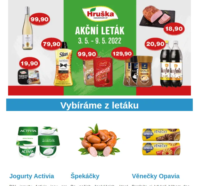 Váš HRUŠKA tým: Jogurty Activia, špekáčky, Kozel 10 l – červen 2026 | Nuslet.cz