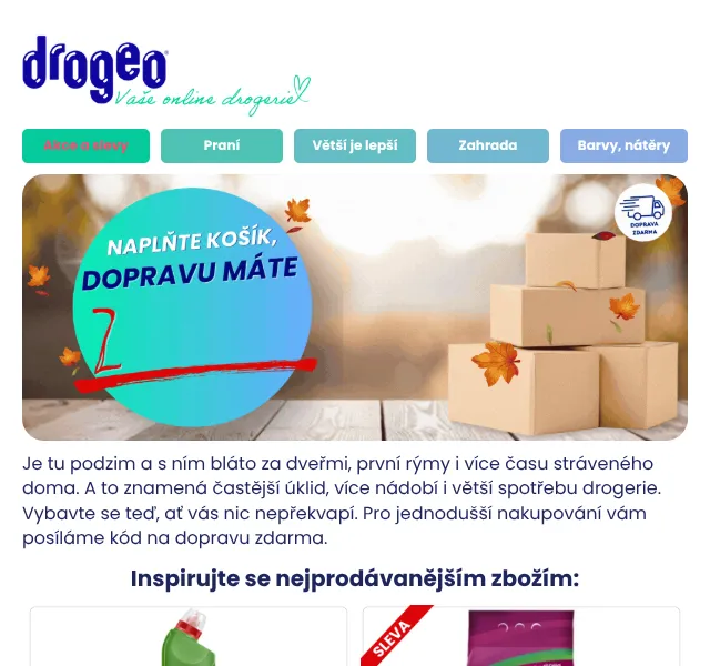 Drogeo: slevový kód na dopravu zdarma – září 2026