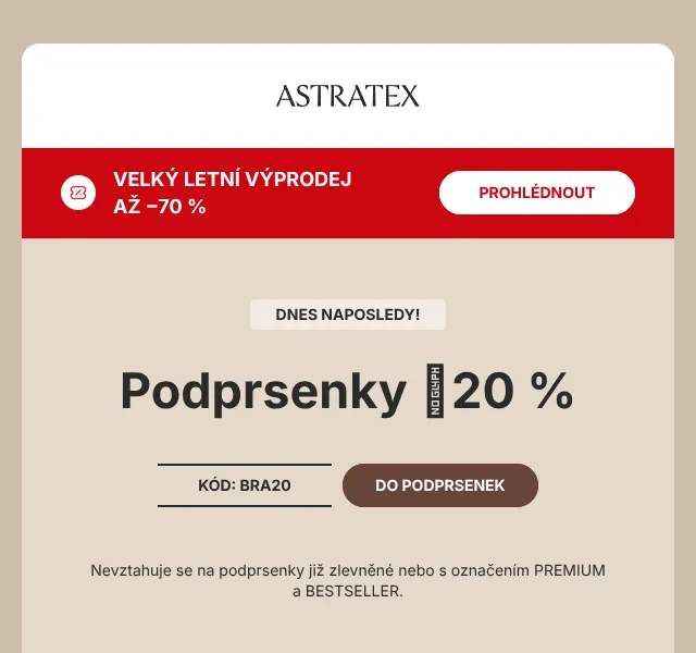 Astratex.cz: Podprsenky −20 % – Srpen 2026 | Nuslet.cz