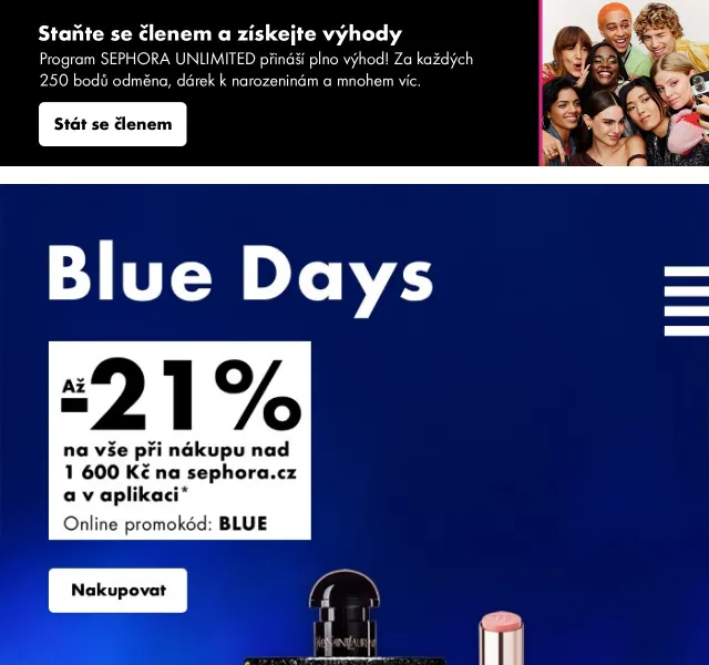 Sephora: Blue Days – sleva až 21 % – červenec 2026 | Nuslet.cz