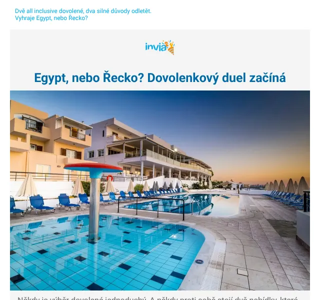 Invia: Marsa Alam od 12 290 Kč vs Kréta od 17 490 Kč – červenec 2026