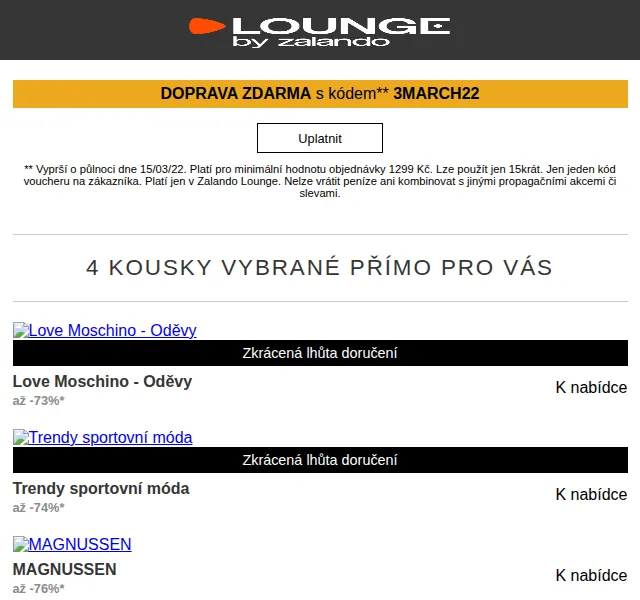 Lounge by Zalando: Love Moschino a MOSCHINO až -76 % – červen 2026 | Nuslet.cz