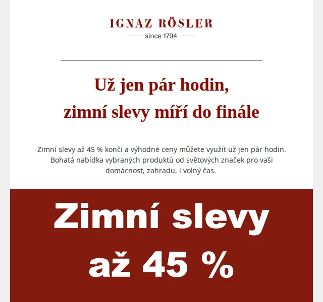Ignaz Rosler: Zimní slevy až 45 % – poslední šance – červen 2026 | Nuslet.cz