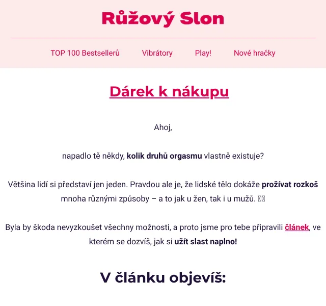 Růžový slon: Dárek k nákupu + sleva na vibrátory – květen 2026