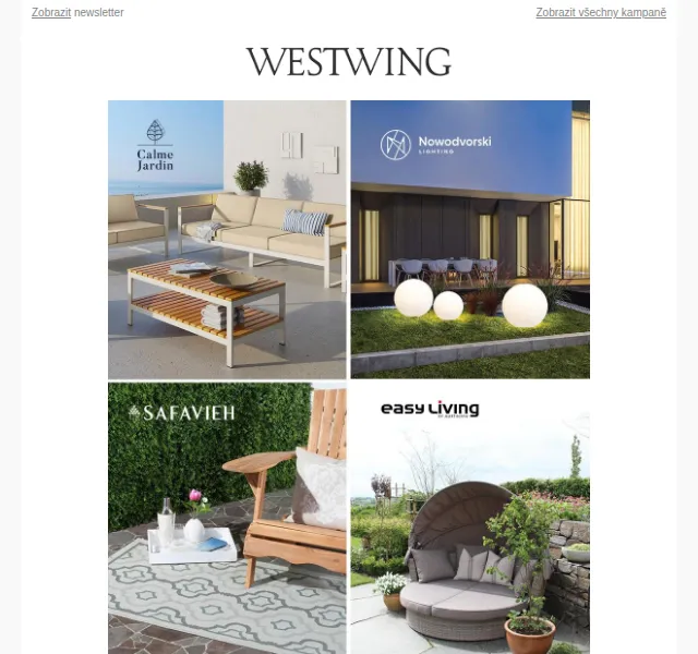 Westwing: Katalog značek pro zahradu Nowodvorski, Safavieh – červen 2026 | Nuslet.cz