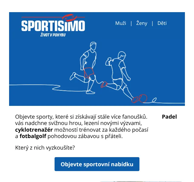 Sportisimo.cz: Padel, lezení, cyklotrénink – červenec 2026