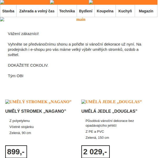 OBI Novinky: vánoční dekorace a stromky – červenec 2026 | Nuslet.cz