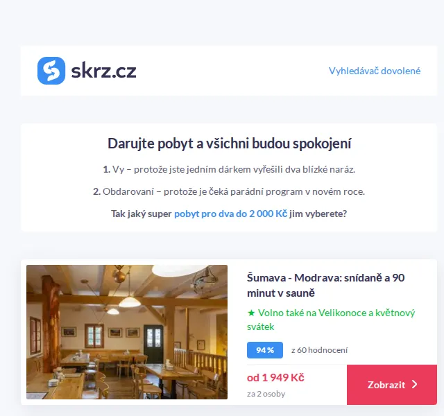 Vánoce na Skrz: Pobyty pro dva do 2 000 Kč – červenec 2026 | Nuslet.cz