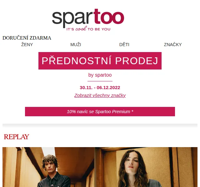 Spartoo: Až -50 % na Replay, Guess, Levi's a další – červen 2026 | Nuslet.cz