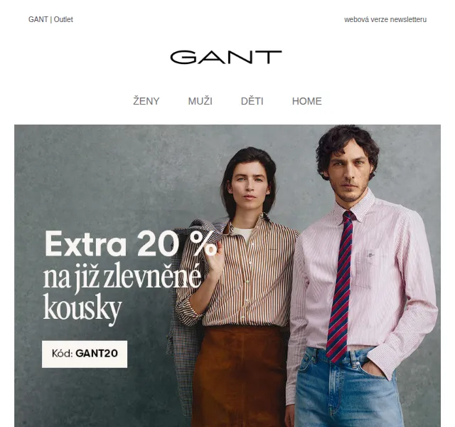 GANT Outlet: Extra -20 % s kódem GANT20