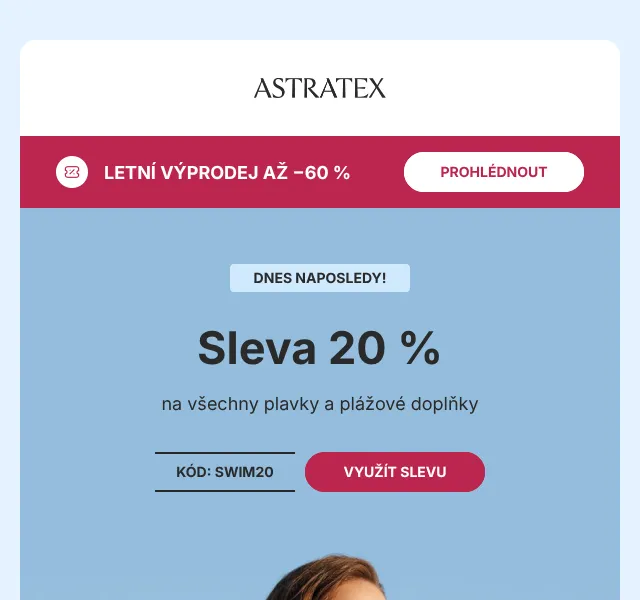 Astratex.cz: Plavky −20 % – Námořnický styl – Červen 2026