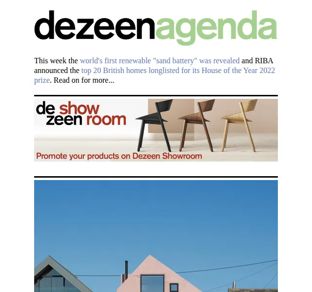 Dezeen Daily: Top 20 British homes & sand battery – červen 2026 | Nuslet.cz