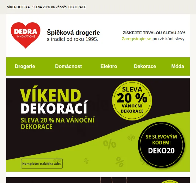 Novinky DEDRA INNOVATIONS: sleva 20 % na vánoční dekorace – červen 2026 | Nuslet.cz