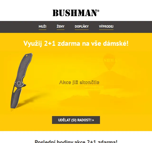 BUSHMAN: 2+1 zdarma na vše dámské + termoska za 399 Kč – červen 2026 | Nuslet.cz