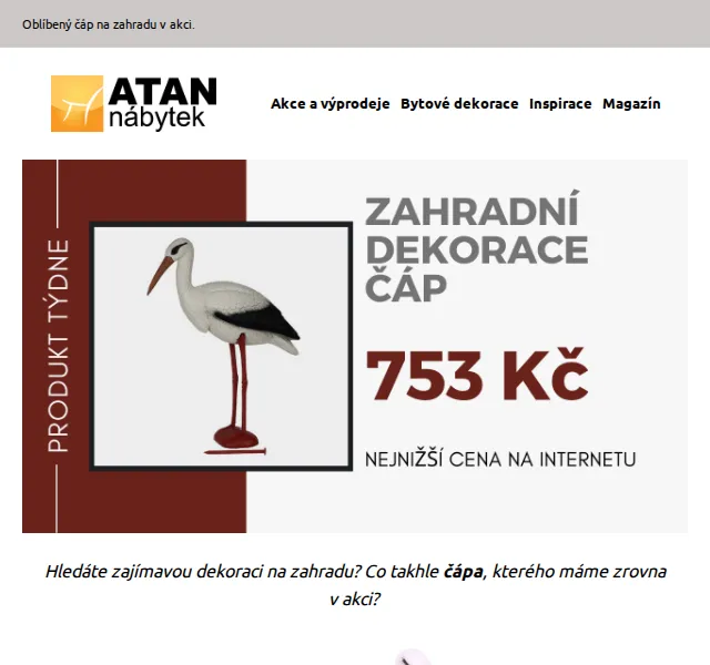 ATAN nábytek: Zahradní dekorace čáp v akci od 267 Kč – červen 2026 | Nuslet.cz
