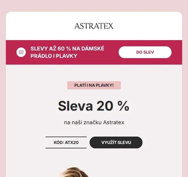 Astratex: 20 % sleva na dámské spodní prádlo – červen 2026