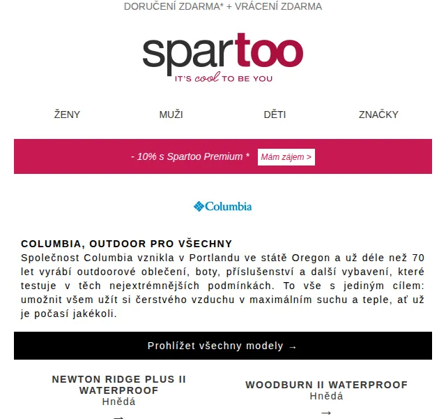 Spartoo.cz: Doručení zdarma Columbia, Levi's, Josef Seibel – červen 2026 | Nuslet.cz