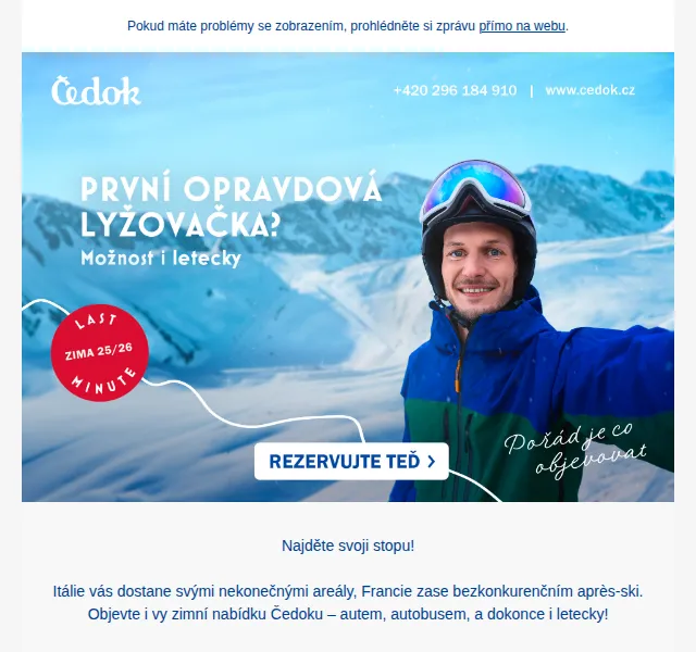 Cestovní kancelář Čedok: Lyžařské zájezdy Alpy, Turecko – červenec 2026 | Nuslet.cz