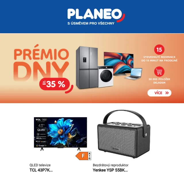 Planeo: PRÉMIO DNY až 35 % sleva na elektro