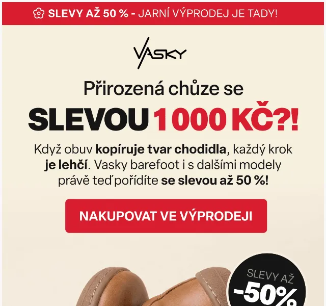 Vasky: Slevy až 1 300 Kč na boty – březen 2026