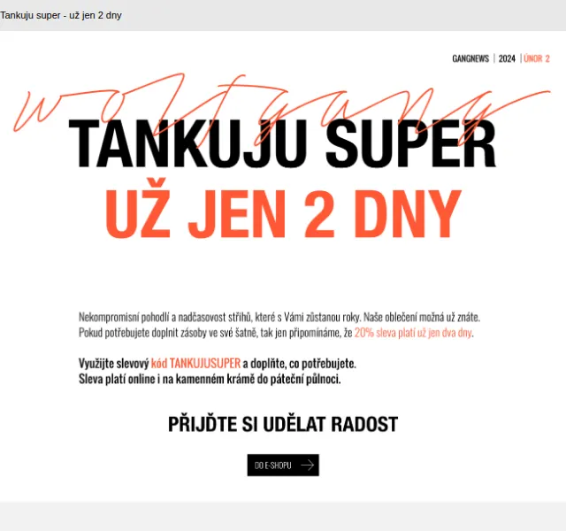 Wolfgangstore: 20% sleva na celý sortiment – červenec 2026 | Nuslet.cz