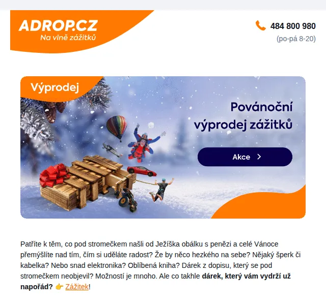 Adrop: Povánoční výprodej zážitků – slevy až 40 % | Nuslet.cz