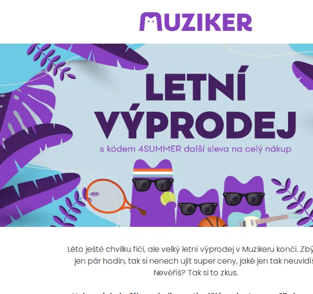 Muziker: Maximalna letni vyprodej 15-50% – konec za 2 dny | cervenec 2026 | Nuslet.cz