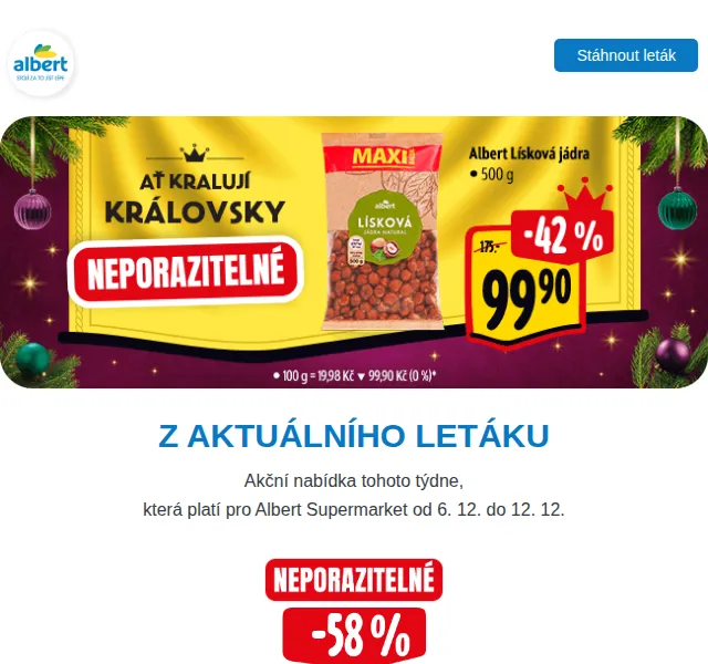 Albert: Madeta máslo 49,90 Kč a Kinder řez 11,90 Kč – červenec 2026 | Nuslet.cz