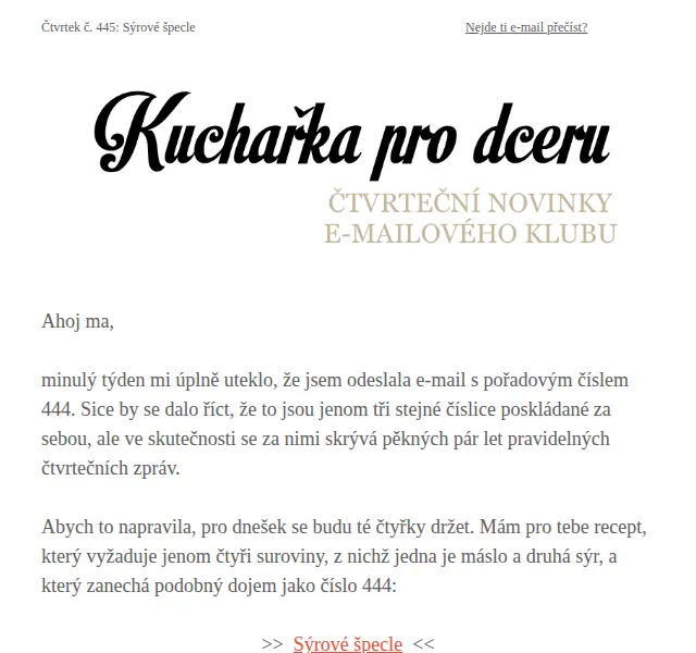 Florentýna - Kuchařka pro dceru: Sýrové špecle – červen 2026 | Nuslet.cz