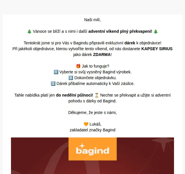 Bagind: Kapsey Sirius ZDARMA k objednávce – červenec 2026 | Nuslet.cz
