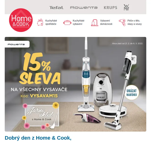 Home & Cook: Sleva 15 % na vysavače Rowenta – červen 2026 | Nuslet.cz