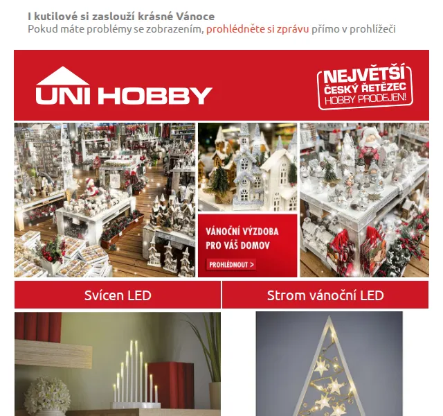 UNI HOBBY: LED svícen, vánoční stromek a dekorace od 39 Kč – červen 2026 | Nuslet.cz