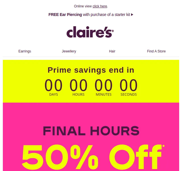 Claire's: Sleva 50 % na vše – červen 2026 | Nuslet.cz