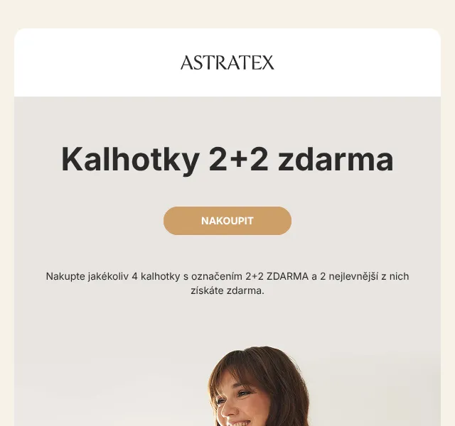 Astratex: Kalhotky 2+2 zdarma + 50 % podprsenky – červenec 2026