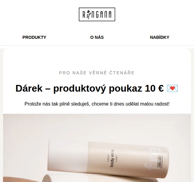 RINGANA: 10 € poukaz a FRESH body milk light & rich – červenec 2026 | Nuslet.cz