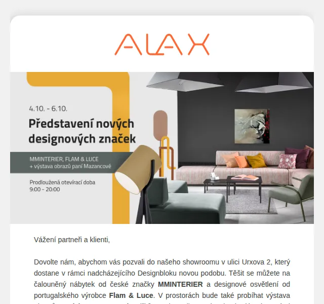 ALAX nábytek: Pozvánka do showroomu – červenec 2026 | Nuslet.cz