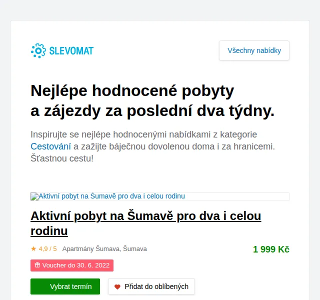 Slevomat: Aktivní pobyt na Šumavě od 1 999 Kč – červen 2026 | Nuslet.cz