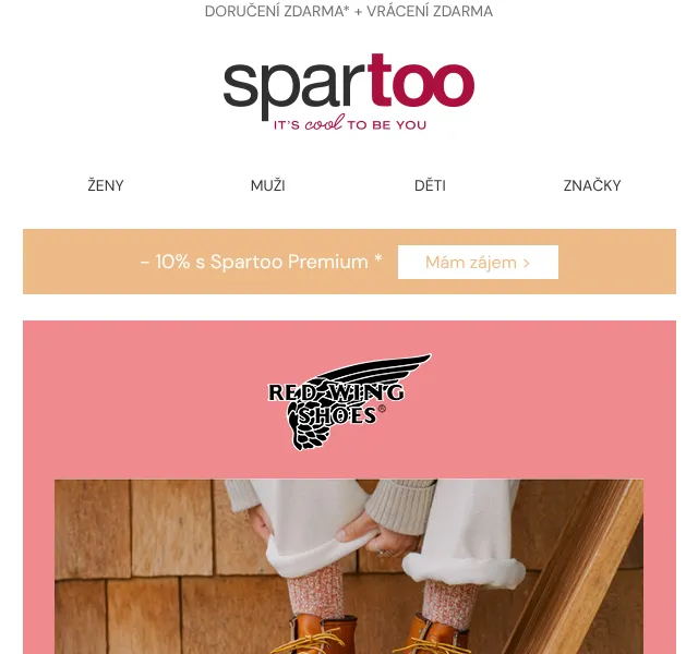Spartoo.cz: Sleva 10 % na Red Wing, Fred Perry, Converse – květen 2026