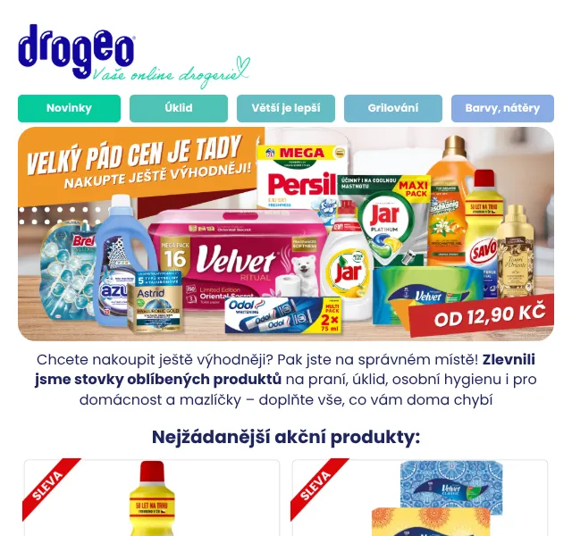 Drogeo: Jar, Domestos, Ariel – sleva až 20 % | Srpen 2026