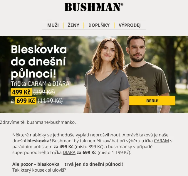 BUSHMAN: Tričko Caram 499 Kč (-44 %) – říjen 2026