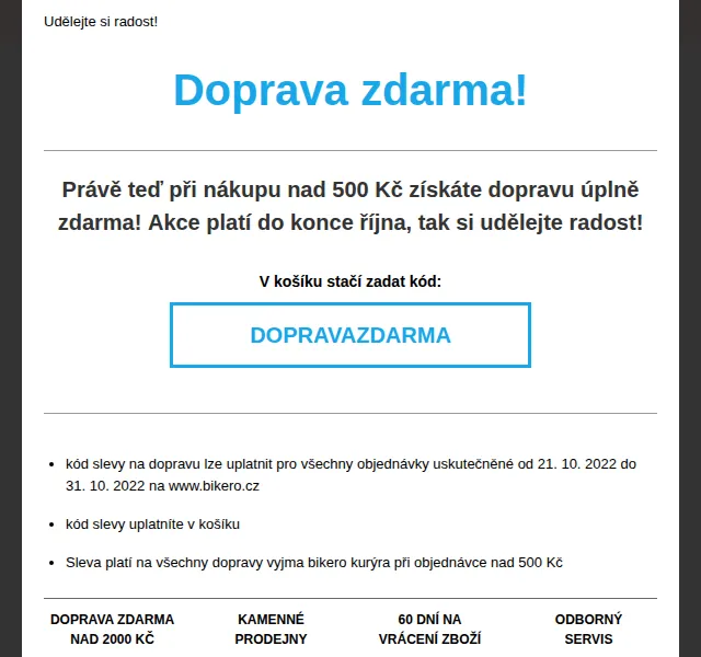 CZBikero: Doprava zdarma nad 500 Kč – říjen 2026 | Nuslet.cz
